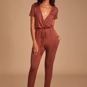 Sevannah Rust Red Short Sleeve Jumpsuit